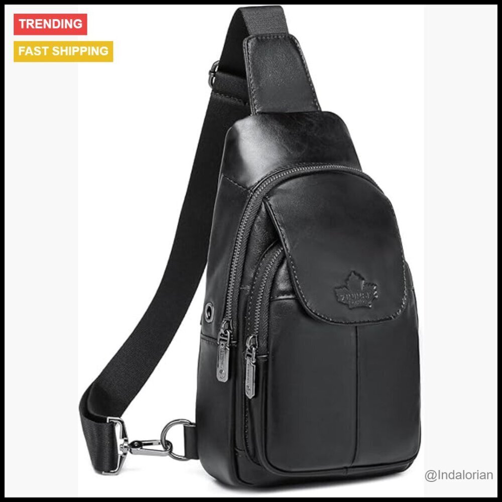 Genuine Leather Sling Bag Crossbody Shoulder Chest Daypack Travel Hiking